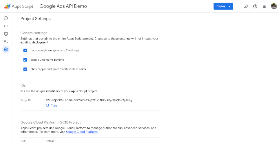 How to show the appsscript.json manifest file in editor for editing.